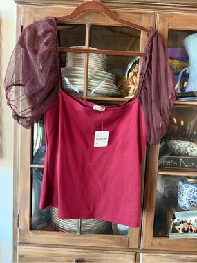 Free People Wine Red Puff-Sleeve Camisole